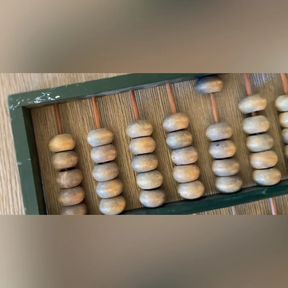 Antique Chinese Wooden Abacus Black Frame Natural Wood Beads Vintage‎